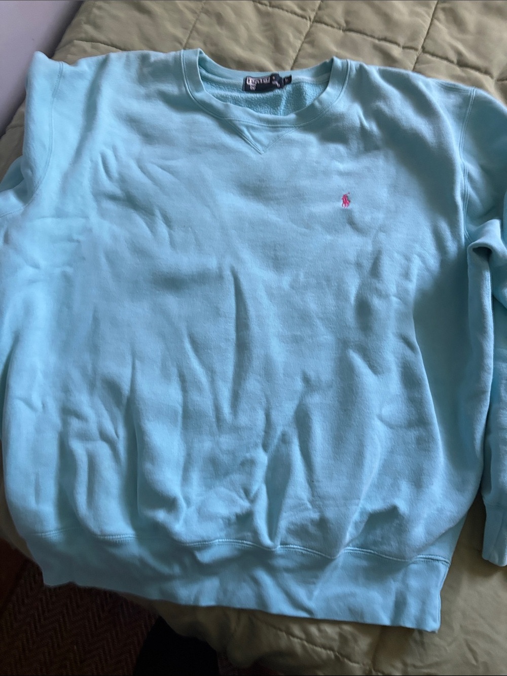 Ralph Lauren Pastel Blue Crewneck Sweatshirt with Pink Pony